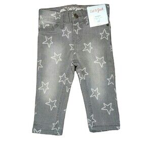 12M Toddler Girls Gray Star Stretch Denim Skinny Jeans Adj Waist Cat & Jack NWT
